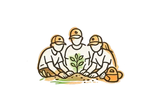 Community volunteers planting illustration